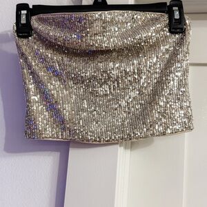 H&M Sparkly Top Silver Sequins Tube Top size S - Festival outfit / concert
